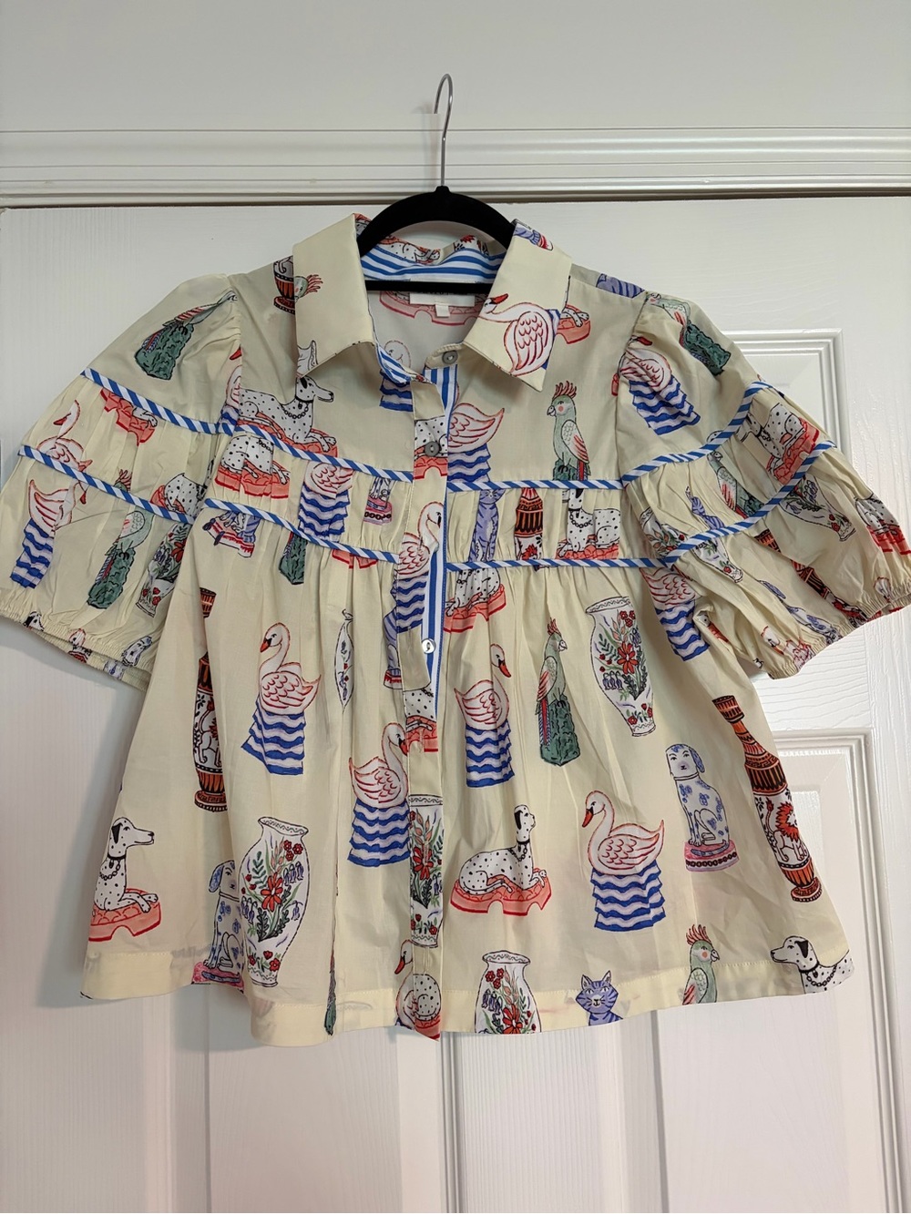 Entro Women’s Whimsical Animal Print Blouse with Tiered Yoke